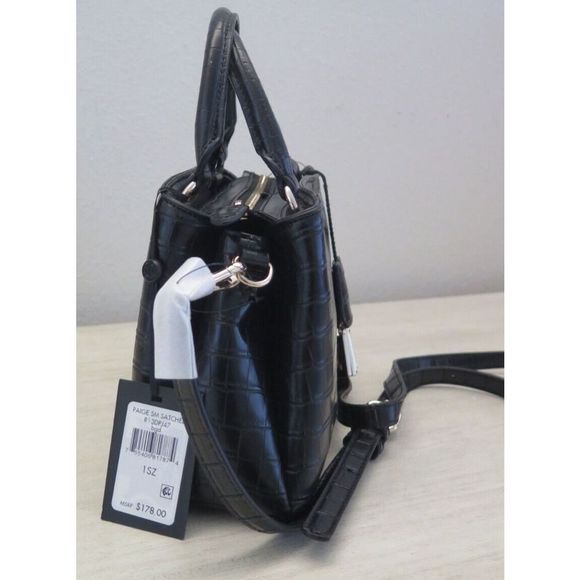 DKNY R13DPJ47 SM Black Croc Embossed Paige Satchel Crossbody Bag w/Charms $178 - Picture 5 of 11